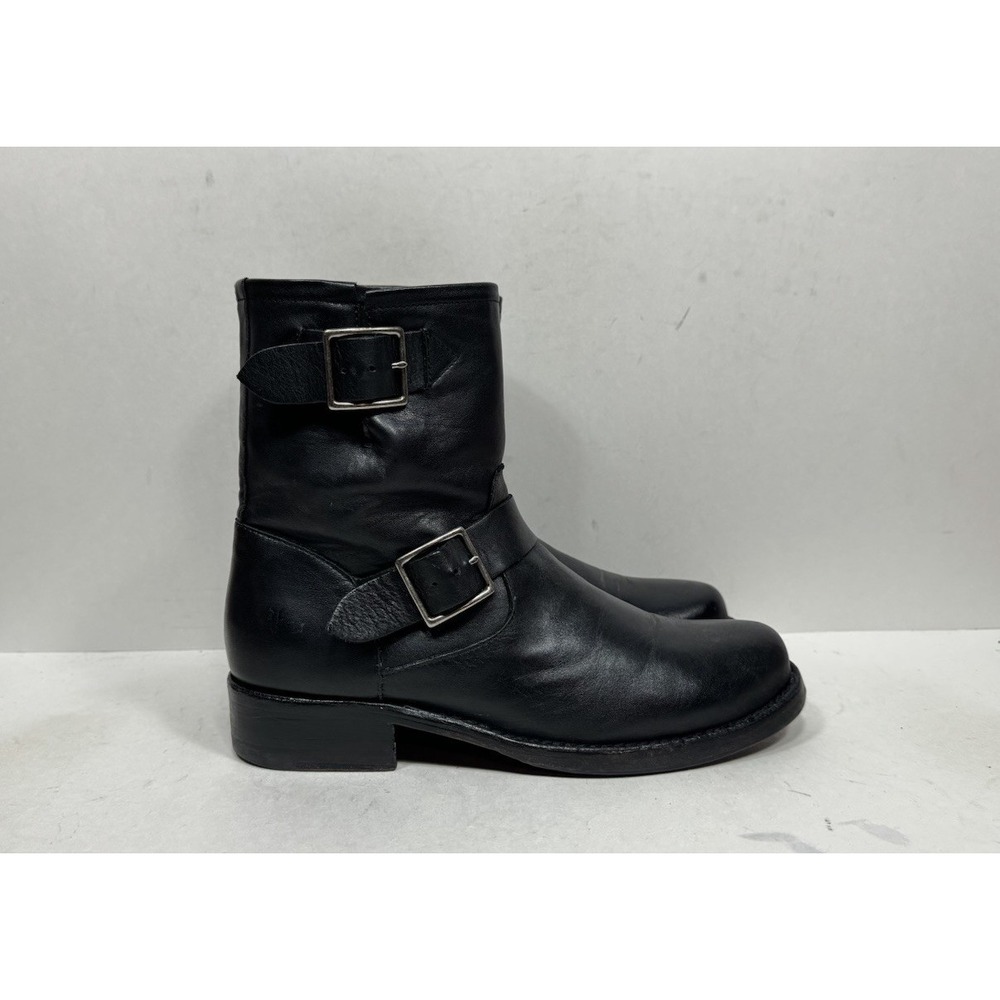 Frye Vicky Engineer Boots Black Leather Buckle Strap Womens Size 8 B 3478817